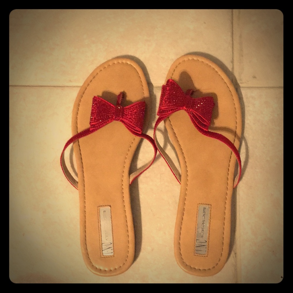 INC Red Rhinestone Flip Flops